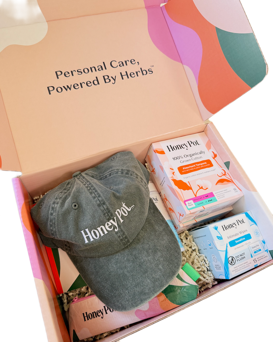 Honey Pot open kit box with branded items