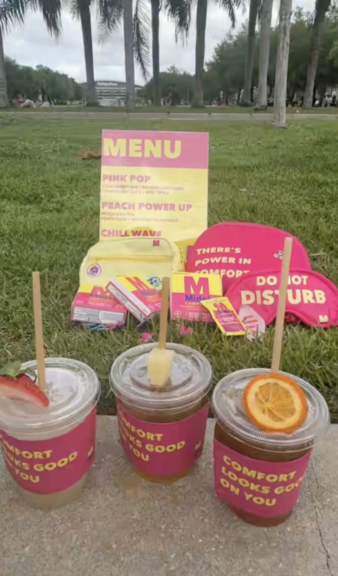 Midol Comfort Zone campus activation with branded drinks and merch